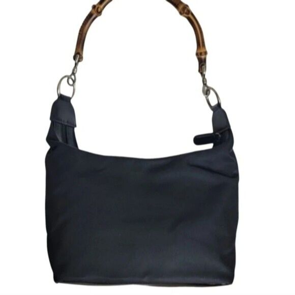 💙GUCCI Black nylon fabric bamboo top handle satchel bag. - Picture 8 of 11